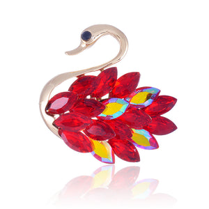 GOLD SWAN BROOCH RED AB STONES ( 1313 GRD )