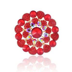 3'" GOLD RED RHINESTONE FLOWER SHAPE BROOCH ( 1372 GDRD )