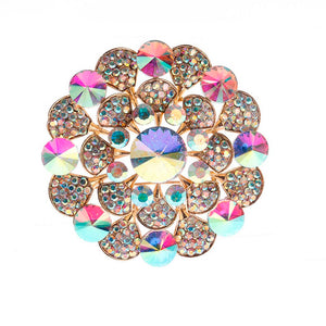 3" GOLD CLEAR AB RHINESTONE FLOWER SHAPE BROOCH ( 1372 GDCLAB )