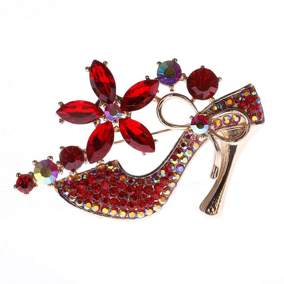 GOLD SHOE BROOCH RED STONES ( 1384 GRD )