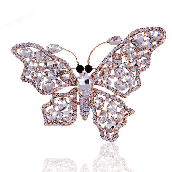 GOLD BUTTERFLY BROOCH CLEAR STONES ( 1422 GCL )