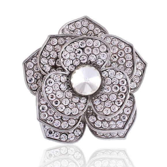 SILVER FLOWER BROOCH CLEAR STONES ( 1433 SCL )