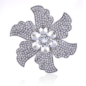 SILVER FLOWER BROOCH CLEAR STONES ( 1438 SCL )