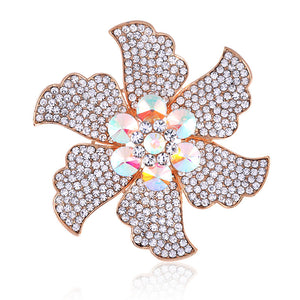 GOLD FLOWER BROOCH CLEAR AB STONES ( 1438 GAB )