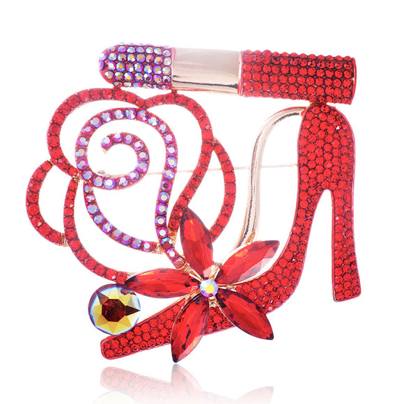 GOLD SHOE FLOWER BROOCH RED STONES ( 1457 RED )