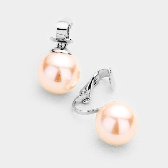 16mm Pink Faux Pearl Clip On Earrings ( 16 PK ) - Ohmyjewelry.com
