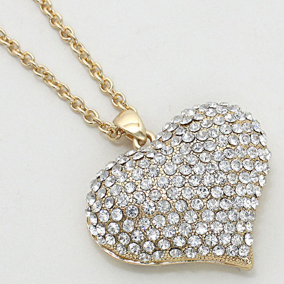 GOLD NECKLACE HEART PENDANT CLEAR STONES ( 743 )