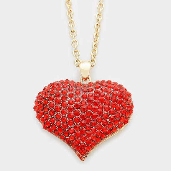 GOLD NECKLACE HEART PENDANT RED STONES ( 743 )
