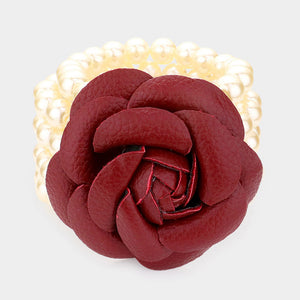 BURGUNDY CREAM PEARL STRETCH BRACELET ( 0413 CRMBURG )