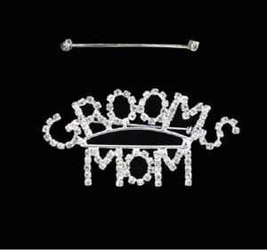 Crystal "GROOMS MOM" Rhinestone Brooch Pin ( 1001 )