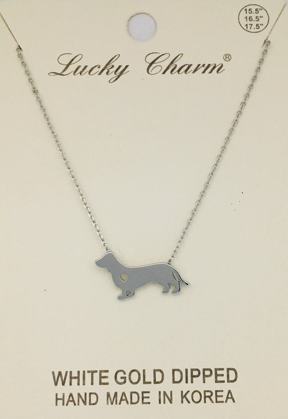 WHITE GOLD DIPPED NECKLACE DACHSHUND PENDANT ( 1256 R )