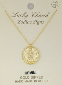 GOLD DIPPED NECKLACE GEMINI ZODIAC SIGN PENDANT ( 1575 TGGEM )