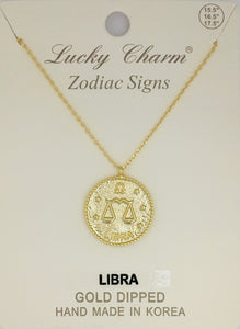 GOLD DIPPED NECKLACE LIBRA ZODIAC SIGN PENDANT ( 1575 GLIB )