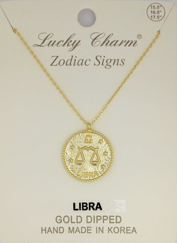 GOLD DIPPED NECKLACE LIBRA ZODIAC SIGN PENDANT ( 1575 GLIB )