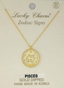 GOLD DIPPED NECKLACE PISCES ZODIAC SIGN PENDANT ( 1575 TGPIS )