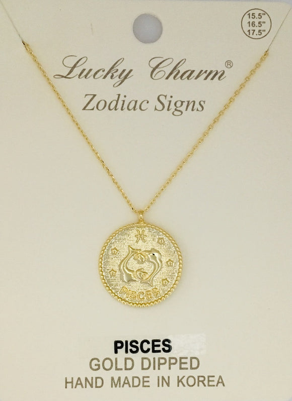 GOLD DIPPED NECKLACE PISCES ZODIAC SIGN PENDANT ( 1575 TGPIS )