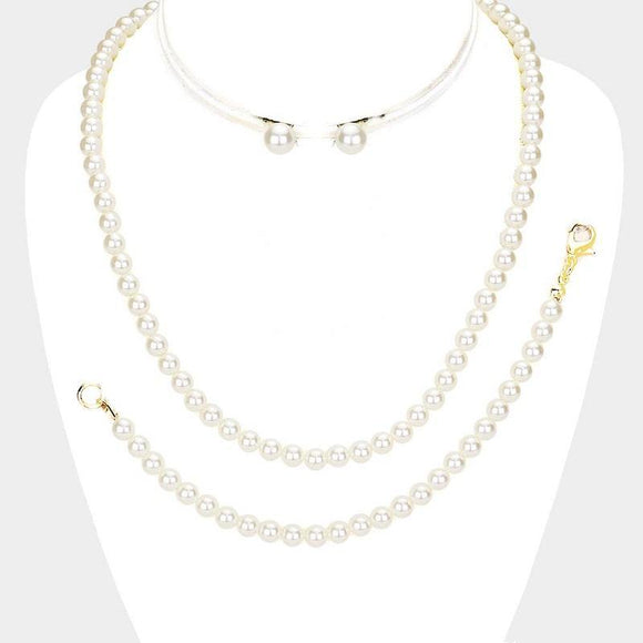 CREAM PEARL NECKLACE SET EARRINGS AND BRACELET ( 18336 ) - Ohmyjewelry.com