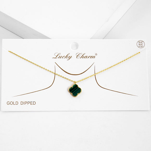 GOLD DIPPED GREEN CLOVER NECKLACE ( 2510 GGN )