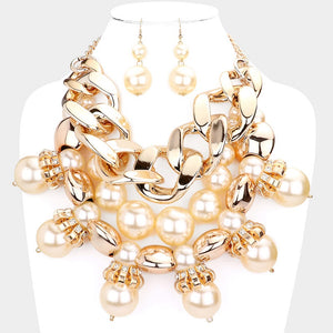 GOLD CREAM PEARL NECKLACE SET ( 3484 GPCRM )