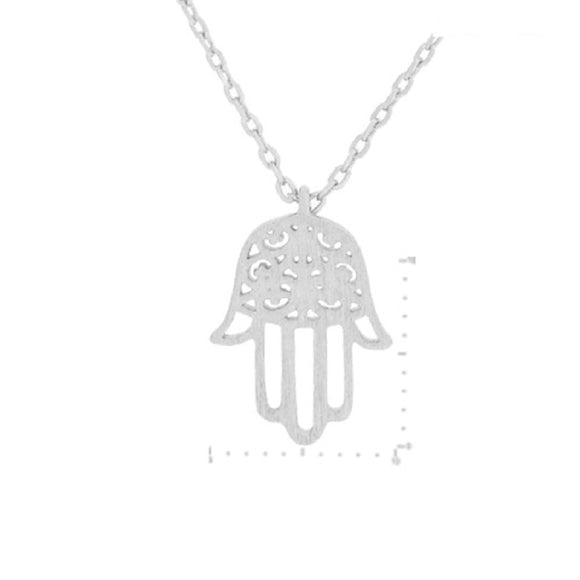 SILVER NECKLACE HAMSA WHITE GOLD DIPPED ( 9557 R )