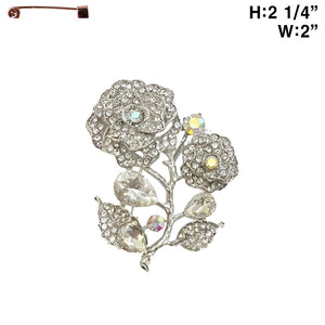 SILVER ROSE BROOCH CLEAR STONES ( 10299 R )