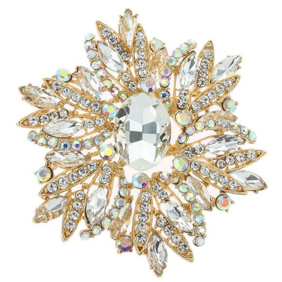 GOLD BROOCH CLEAR STONES ( 3081 GCL )