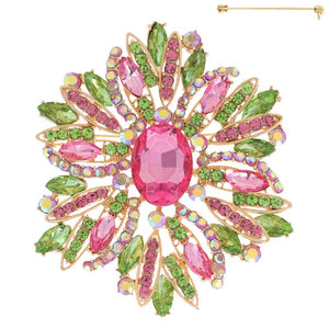 GOLD BROOCH PINK GREEN STONES ( 3081 GPL )