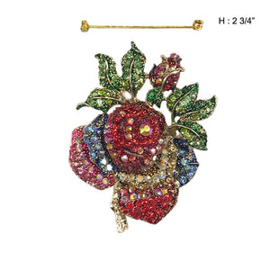 2 3/4" Gold Multi Color Rose Rhinestone Brooch Pin ( PQ74MT )