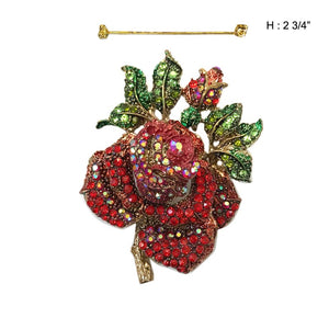 2 3/4" Gold Red Rose Rhinestone Brooch Pin ( PQ74RD )