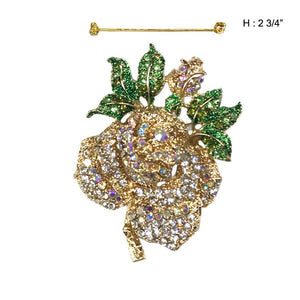 2 3/4" Gold AB and Clear Rose Rhinestone Brooch Pin (pq74 GCA )