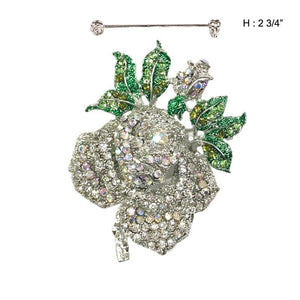 2 3/4" Silver Clear and AB Rose Rhinestone Brooch Pin ( PQ74 ) - Ohmyjewelry.com