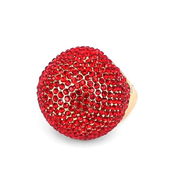Large Gold RED Rhinestone Dome Stretch Ring ( 7011 ) - Ohmyjewelry.com
