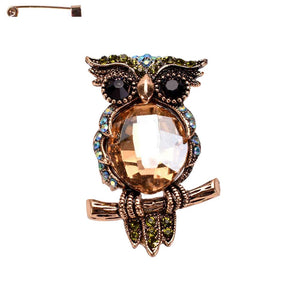 ANTIQUE GOLD OWL BROOCH MULTI COLOR STONES (PQ 10327 AG )