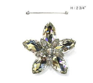 2.5" SILVER CLEAR STONE FLOWER BROOCH ( 10516 SCL )