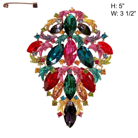 LARGE GOLD BROOCH WITH MULTI COLOR STONES ( 10718 GMU )