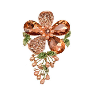 ROSE GOLD FLOWER BROOCH PEACH RHINESTONES ( 11615 RGPH )