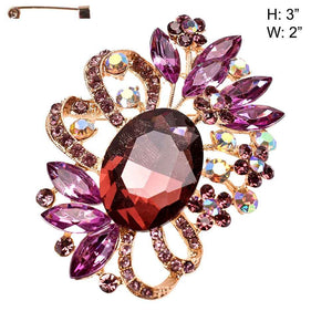 GOLD BROOCH PURPLE STONES ( 12025 GPU )