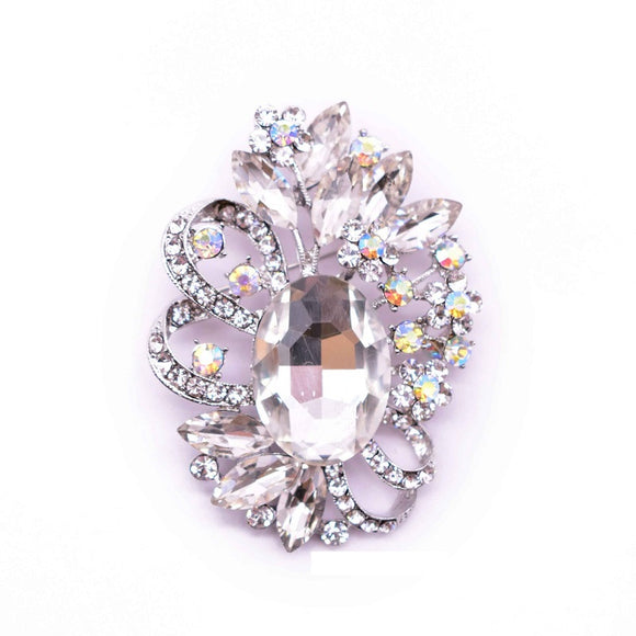 SILVER BROOCH CLEAR AB STONES ( 12025 RCA )