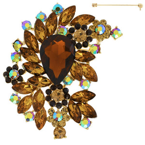 GOLD BROOCH BROWN STONES ( 12026 GBR )