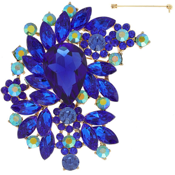 GOLD BROOCH ROYAL BLUE STONES ( 12026 GRY )