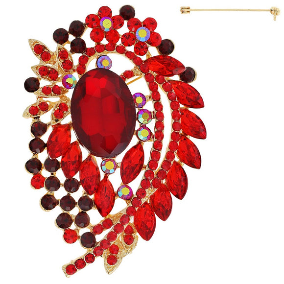 GOLD BROOCH RED STONES ( 12028 GRD )