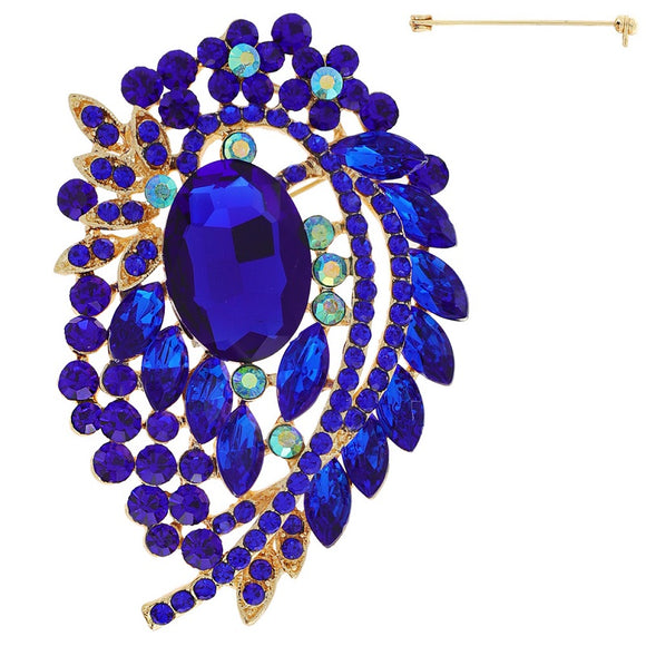 GOLD BROOCH BLUE STONES ( 12028 GRY )