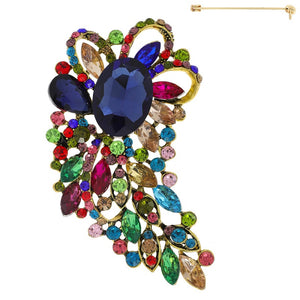 GOLD BROOCH MULTI COLOR STONES ( 12029 AGMU )