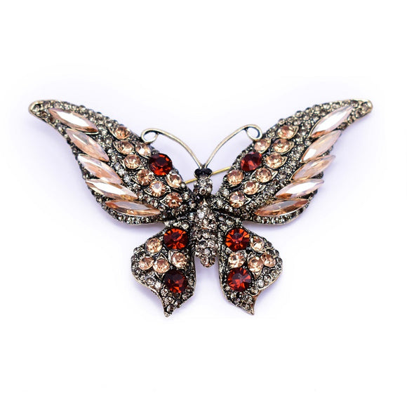 ANTIQUE GOLD BUTTERFLY BROOCH BROWN STONES ( 1414 AGCP )