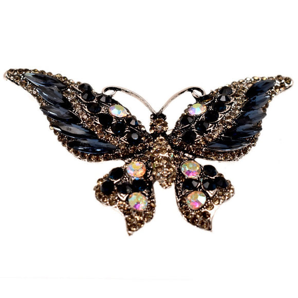 SILVER BUTTERFLY BROOCH NAVY BLUE STONES ( 1414 ASNV )