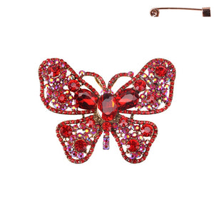 3 1/2" Large Red Butterfly Brooch with Gold Accents ( PY12034RD)