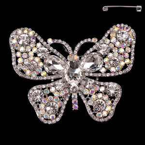 3 1/2" Large Clear and AB Butterfly Brooch ( PY 12034RCA)