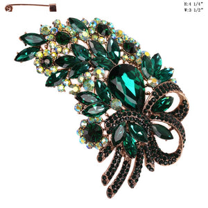 4 1/4" Green Teardrop and Marquise Rhinestone Brooch ( 8986 GGR )