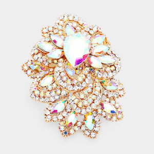 3 3/4" Gold with AB and Clear Rhinestone Brooch ( 9112 GCA )