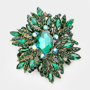 Large Emerald Green Rhinestone Brooch ( 1041 )